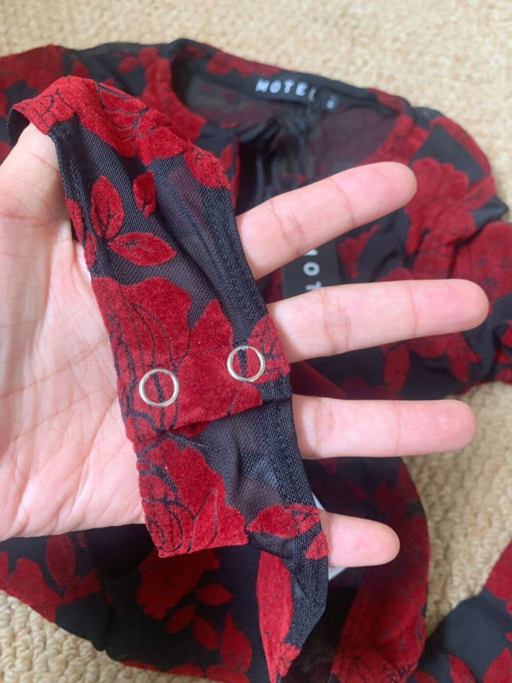 Motel Rocks Red Rose Flocked Mesh Bodysuit Size S NWT - Picture 7 of 7